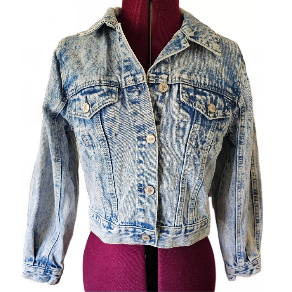 KanCan Acid Wash Blue Jean Jacket Classic Cropped Retro Style
